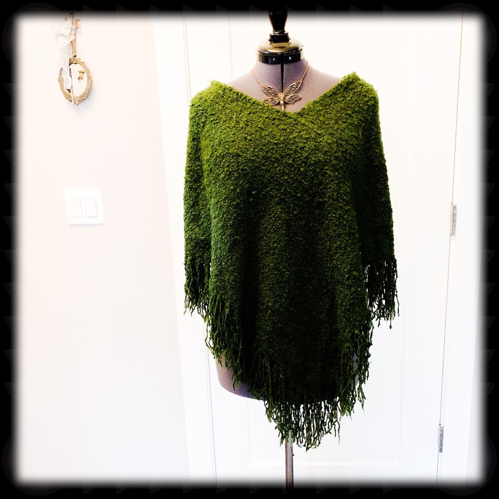 Green Chenille Poncho Made in Mexico